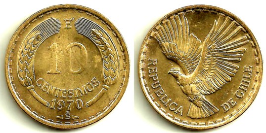 (191) Chile. 1970. 10 Centesimos (EBC)