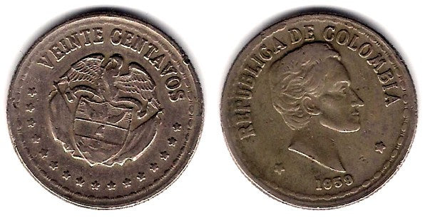 (215.1) Colombia. 1959. 20 Centavos (MBC-)
