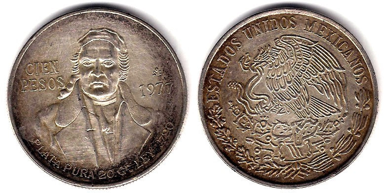 (483.1) Estados Unidos Mexicanos. 1977. 100 Pesos (MBC-) (Plata)