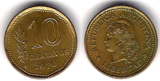 (66) Argentina. 1970. 10 Centavos (MBC+)