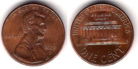 (201) Estados Unidos de América. 2003(D). 1 Cent (MBC)