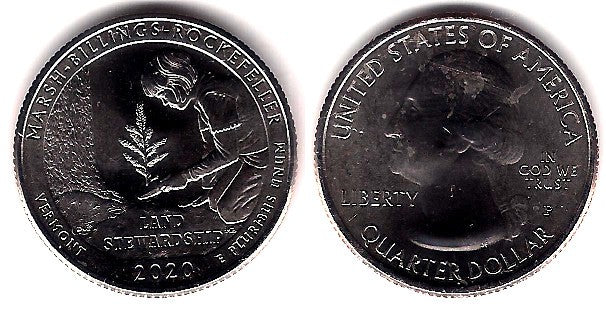 Estados Unidos de América. 2020(P). Quarter Dollar (SC) Marsh-Billings-Rockefeller