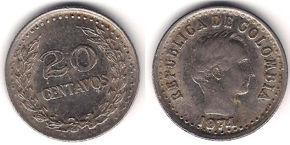 (246.1) Colombia. 1974. 20 Centavos (MBC)