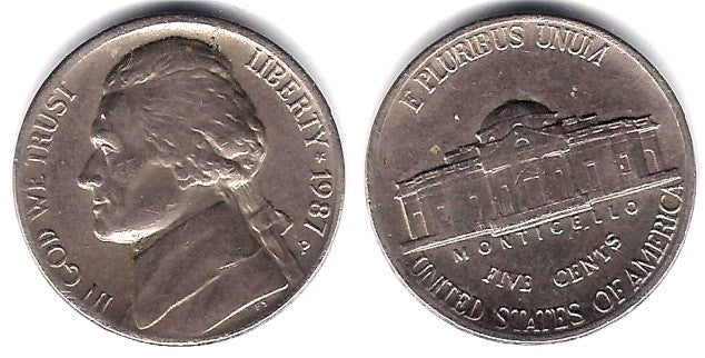 (A192) Estados Unidos de América. 1987(D). 5 Cents (MBC)