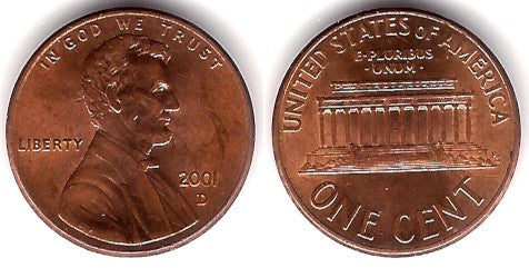 (201) Estados Unidos de América. 2001(D). 1 Cent (EBC)