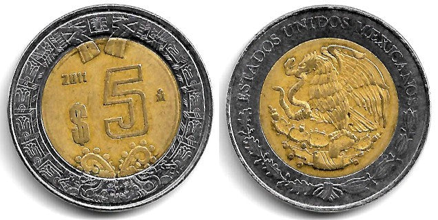(605) Estados Unidos Mexicanos. 2011. 5 Pesos (MBC-)