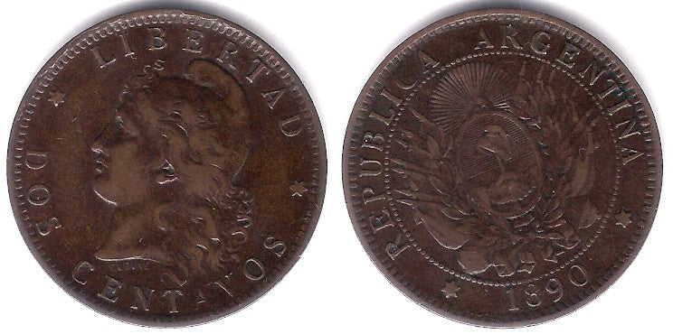 (33) Argentina. 1890. 2 Centavos (EBC)