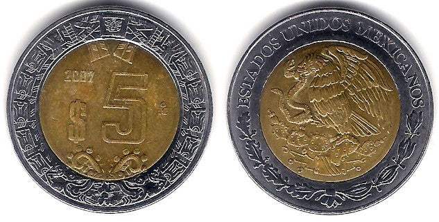 (605) Estados Unidos Mexicanos. 2007. 5 Pesos (MBC-)
