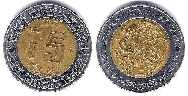 (605) Estados Unidos Mexicanos. 2001. 5 Pesos (MBC-)