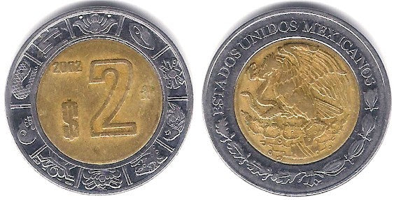 (604) Estados Unidos Mexicanos. 2002. 2 Pesos (MBC-)