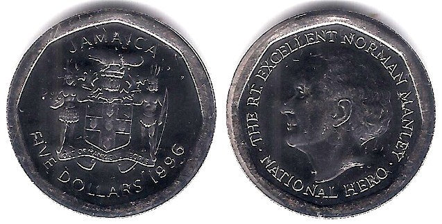 (163) Jamaica. 1996. 5 Dollars (SC)