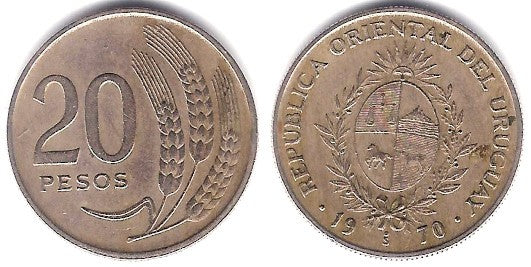 (56) Uruguay. 1970. 20 Pesos (MBC)
