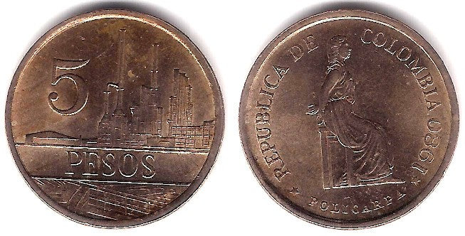 (268) Colombia. 1980. 5 Pesos (EBC)