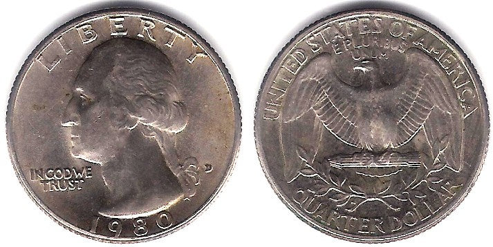 (A164a) Estados Unidos de América. 1980(D). Quarter Dollar (MBC)