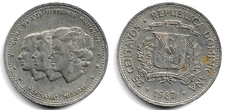 (61.2) República Dominicana. 1987. 25 Centavos (MBC/MBC-)