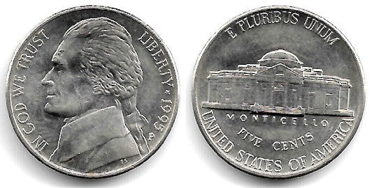 (A192) Estados Unidos de América. 1995(P). 5 Cents (EBC+)