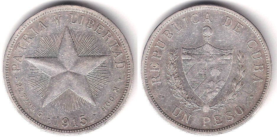 (15.2) Cuba. 1915. 1 Peso (MBC) (Plata)