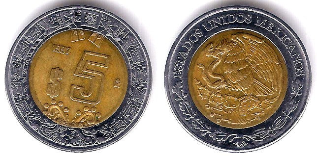 (605) Estados Unidos Mexicanos. 1997. 5 Pesos (MBC)