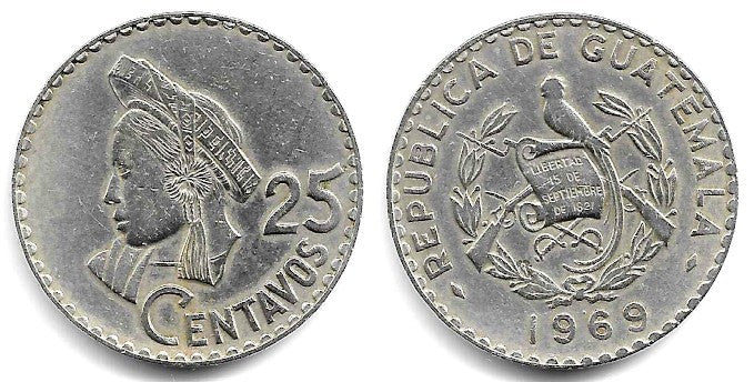 (269) Guatemala. 1969. 25 Centavos (MBC-/MBC)