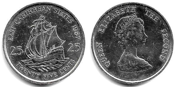 (14) Estados Orientales Caribeños. 1987. 25 Cents (EBC)