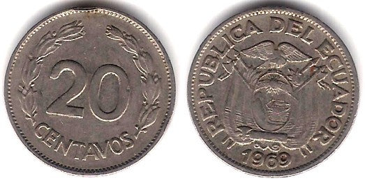 (77.1c) Ecuador. 1969. 20 Centavos (MBC)