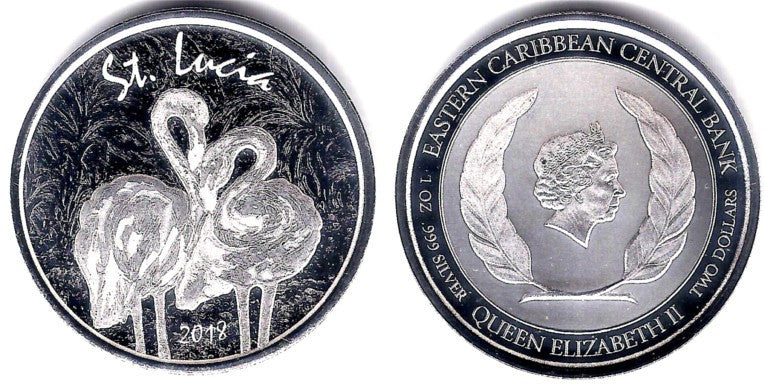 Estados Orientales Caribeños. 2018. 2 Dollars (Proof) (Plata) Santa Lucia