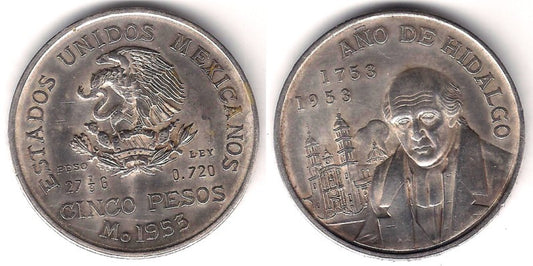 (468) Estados Unidos Mexicanos. 1953. 5 Pesos (MBC+) (Plata)