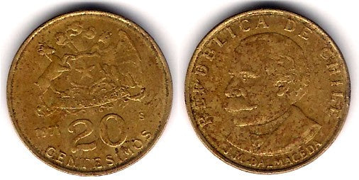 (195) Chile. 1971. 20 Centesimos (EBC)