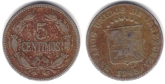 (Y29a) Venezuela. 1945. 5 Céntimos (BC)