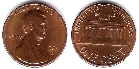 (201) Estados Unidos de América. 1988(D). 1 Cent (EBC)