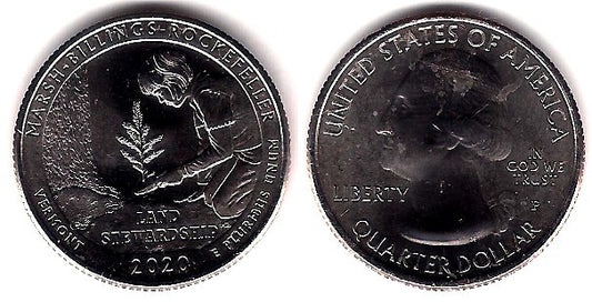 Estados Unidos de América. 2020(P). Quarter Dollar (SC) Marsh-Billings-Rockefeller