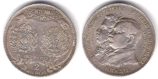 (523) Brasil. 1922. 2000 Reis (EBC+) (Plata)