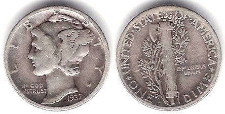 (140) Estados Unidos de América. 1937. 1 Dime (MBC) (Plata)