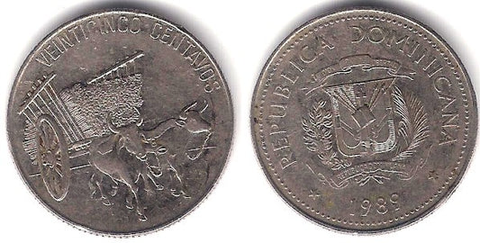 (71.1) República Dominicana. 1989. 25 Centavos (BC)