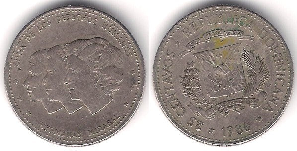 (61.2) República Dominicana. 1986. 25 Centavos (BC)
