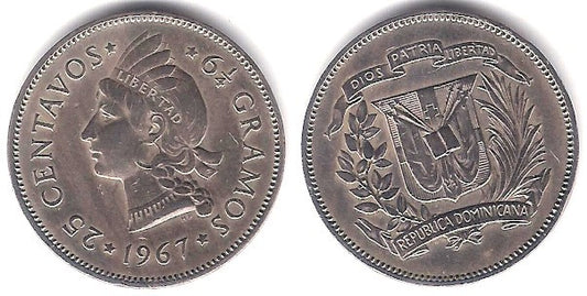 (20a.1) República Dominicana. 1967. 25 Centavos (EBC-)