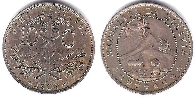 (174.3) Bolivia. 1909. 10 Centavos (EBC)