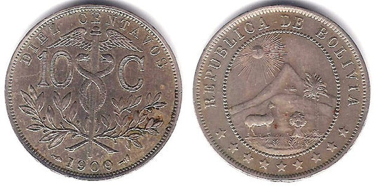 (174.3) Bolivia. 1909. 10 Centavos (EBC)