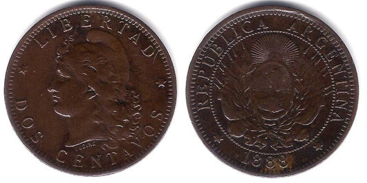 (33) Argentina. 1888. 2 Centavos (EBC)