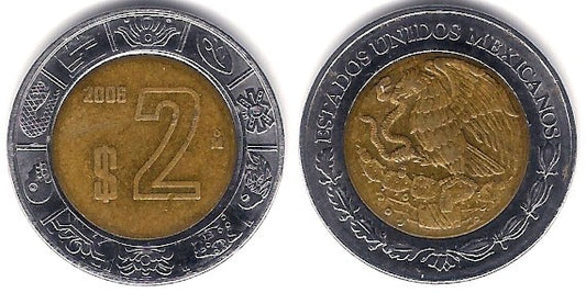 (604) Estados Unidos Mexicanos. 2006. 2 Pesos (MBC-)