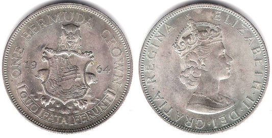 (14) Bemudas. 1964. 1 Crown (EBC+) (Plata)