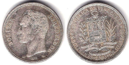 (YA37) Venezuela. 1960. 2 Bolivares (EBC) (Plata)