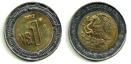 (550) Estados Unidos Mexicanos. 1992. 1 Nuevo Peso (EBC)