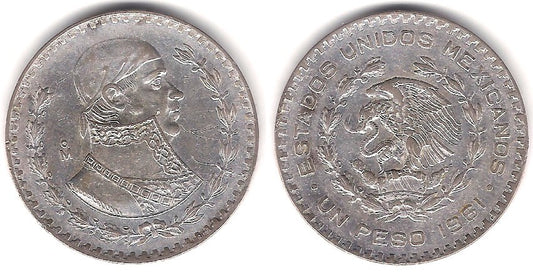 (459) Estados Unidos Mexicanos. 1961. 1 Peso (MBC) (Plata)