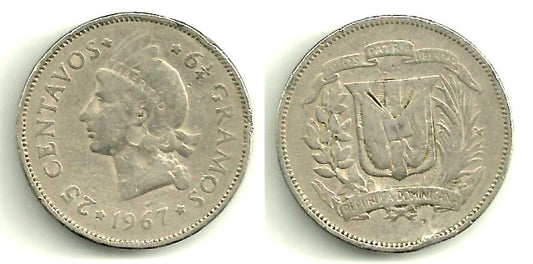 República Dominicana. 1967. 25 Centavos (BC)