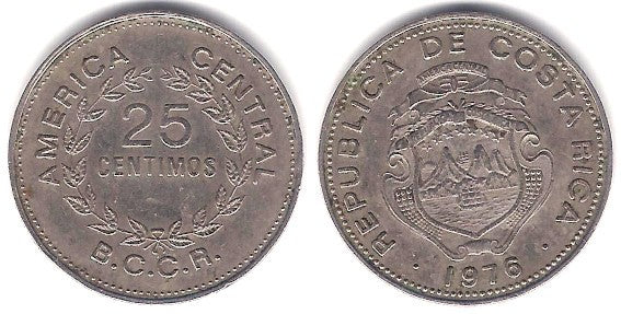 (188.1) Costa Rica. 1976. 25 Centimos (MBC)