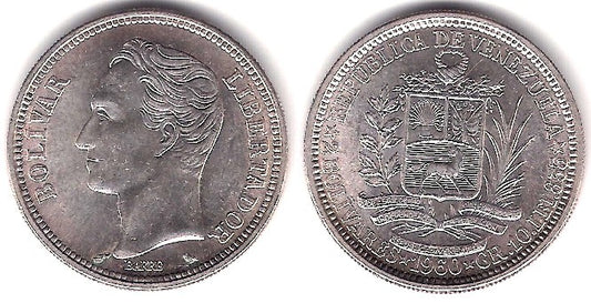 (YA37) Venezuela. 1960. 2 Bolivares (SC) (Plata)