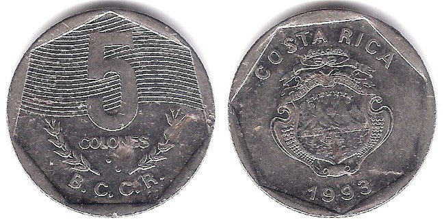 (214.3) Costa Rica. 1993. 5 Colones (MBC)