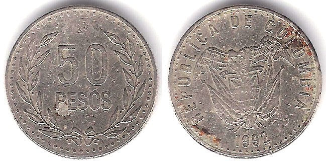 (283.1) Colombia. 1992. 50 Pesos (BC+)
