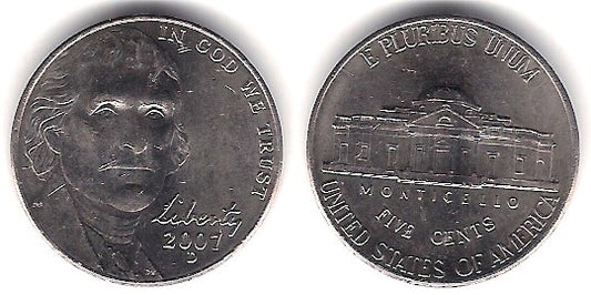 (381) Estados Unidos de América. 2007(D). 5 Cents (EBC)